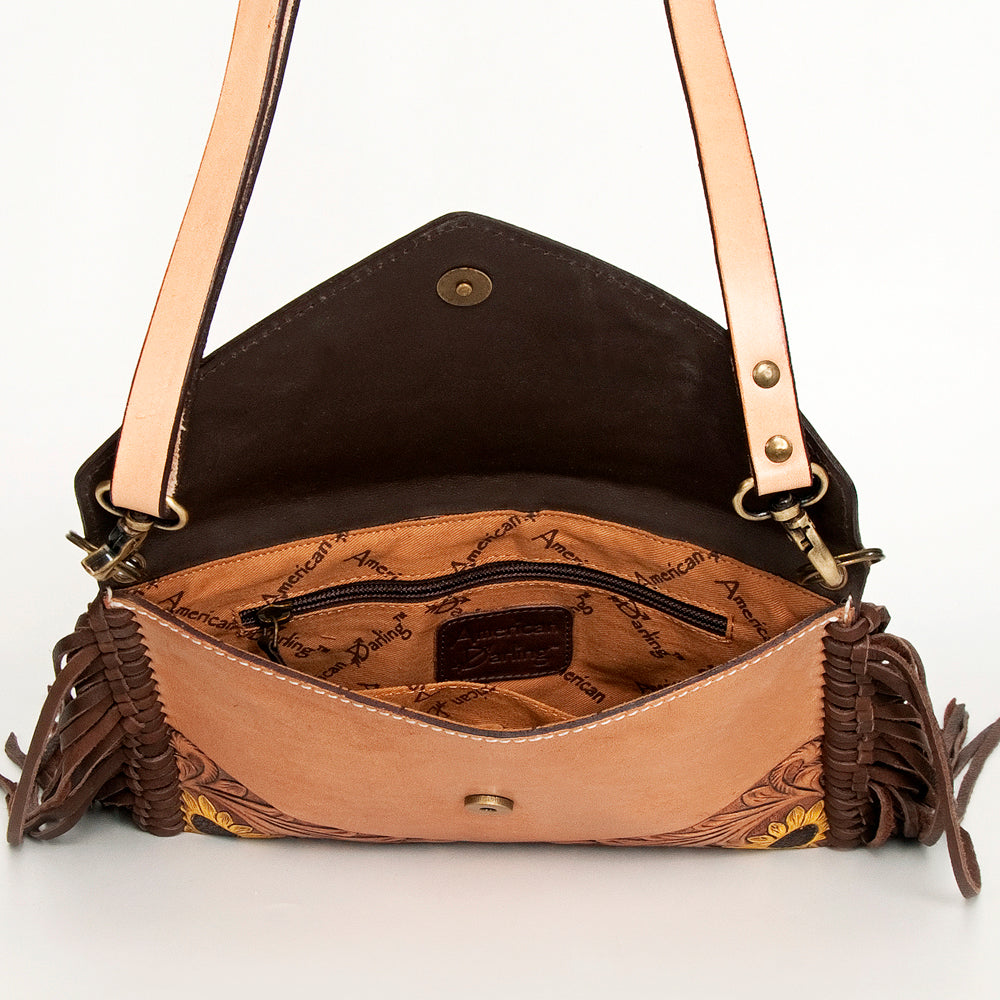 LC-ADBGA290 American Darling Hand Tooled Leather Crossbody with Floral design & Fringe