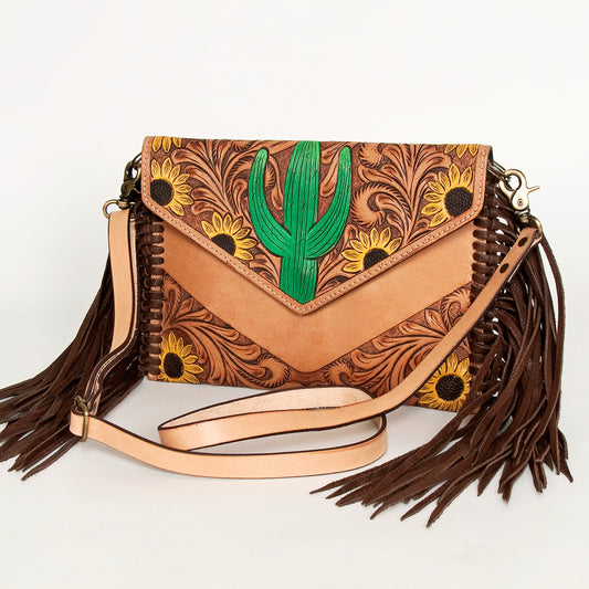 LC-ADBGA290 American Darling Hand Tooled Leather Crossbody with Floral design & Fringe