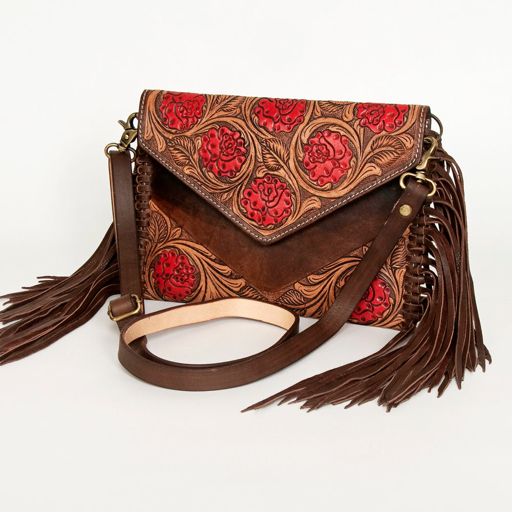 LC-ADBGA290 American Darling Hand Tooled Leather Crossbody with Floral design & Fringe