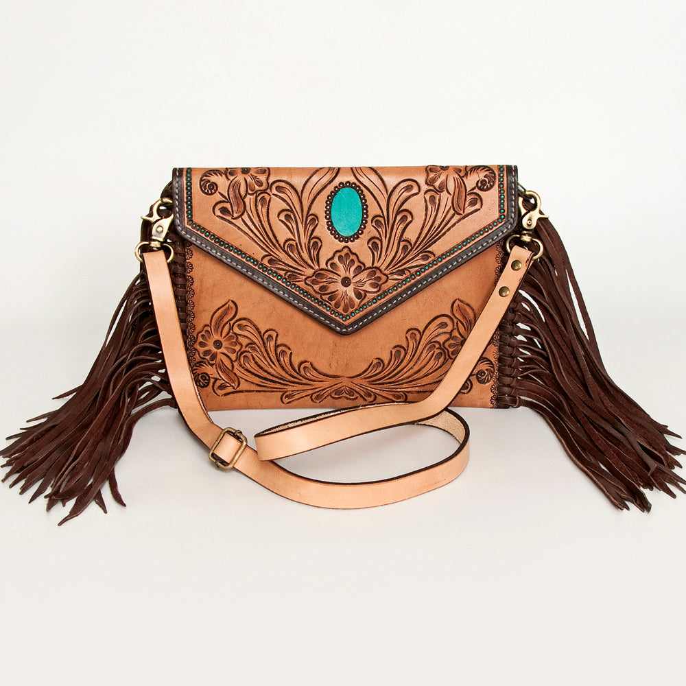 LC-ADBGA290 American Darling Hand Tooled Leather Crossbody with Floral design & Fringe