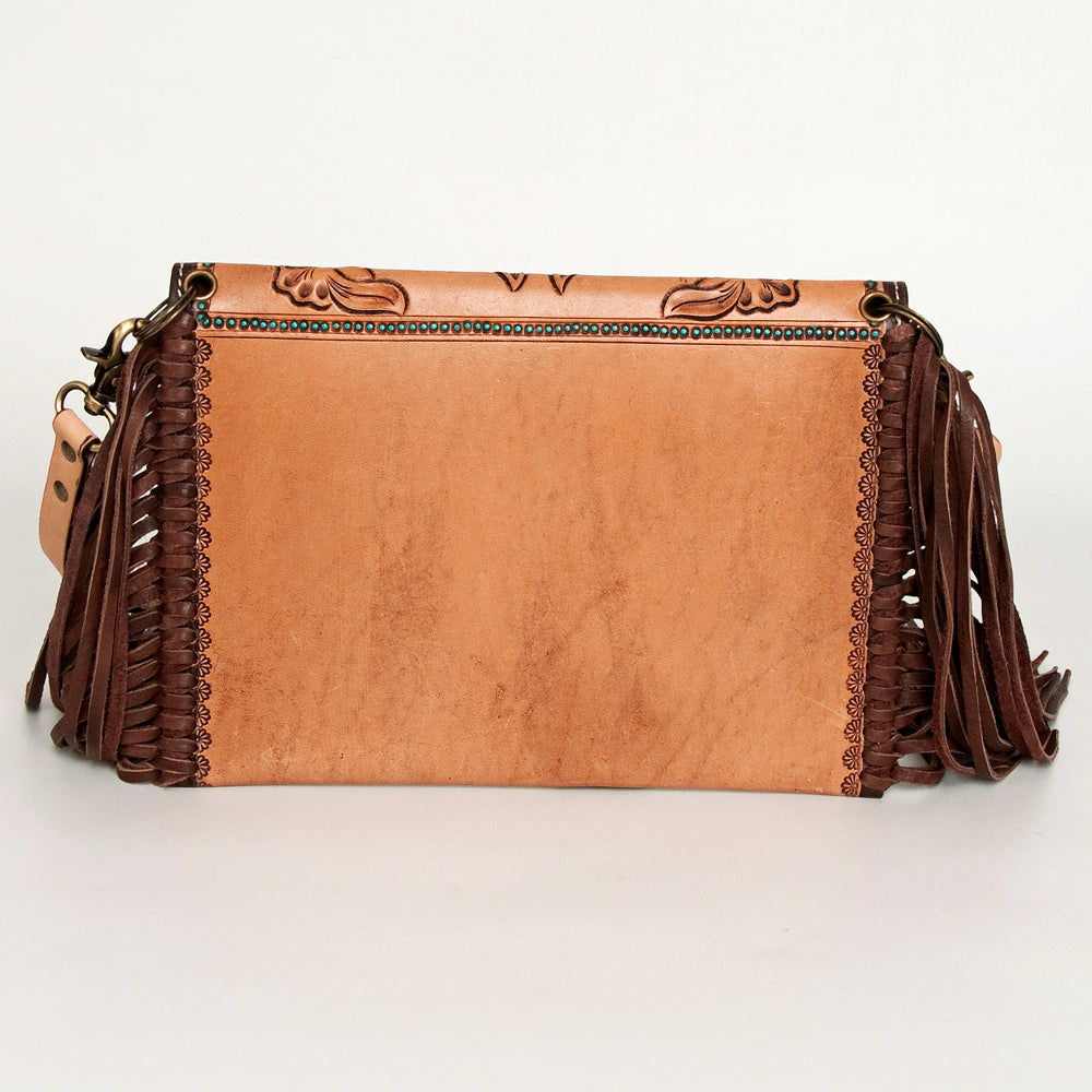 LC-ADBGA290 American Darling Hand Tooled Leather Crossbody with Floral design & Fringe