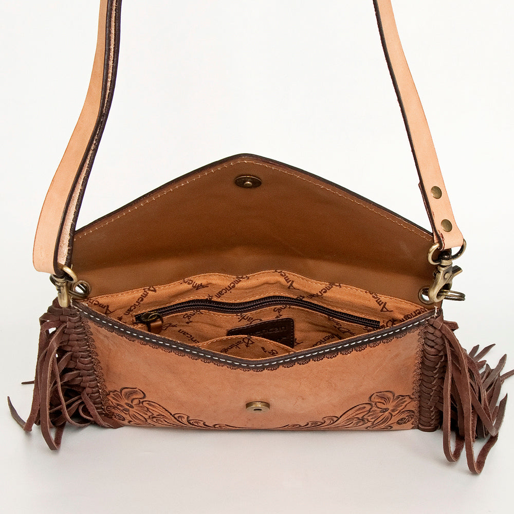 LC-ADBGA290 American Darling Hand Tooled Leather Crossbody with Floral design & Fringe