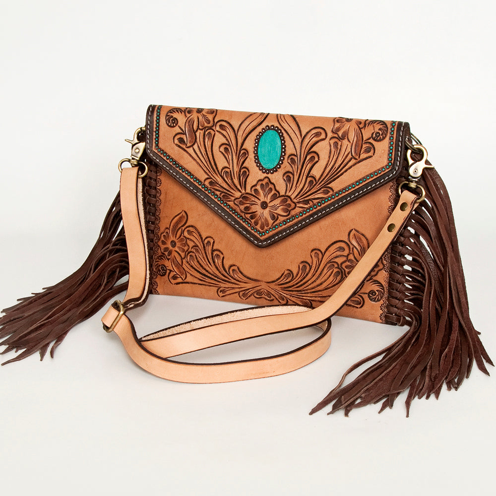 LC-ADBGA290 American Darling Hand Tooled Leather Crossbody with Floral design & Fringe