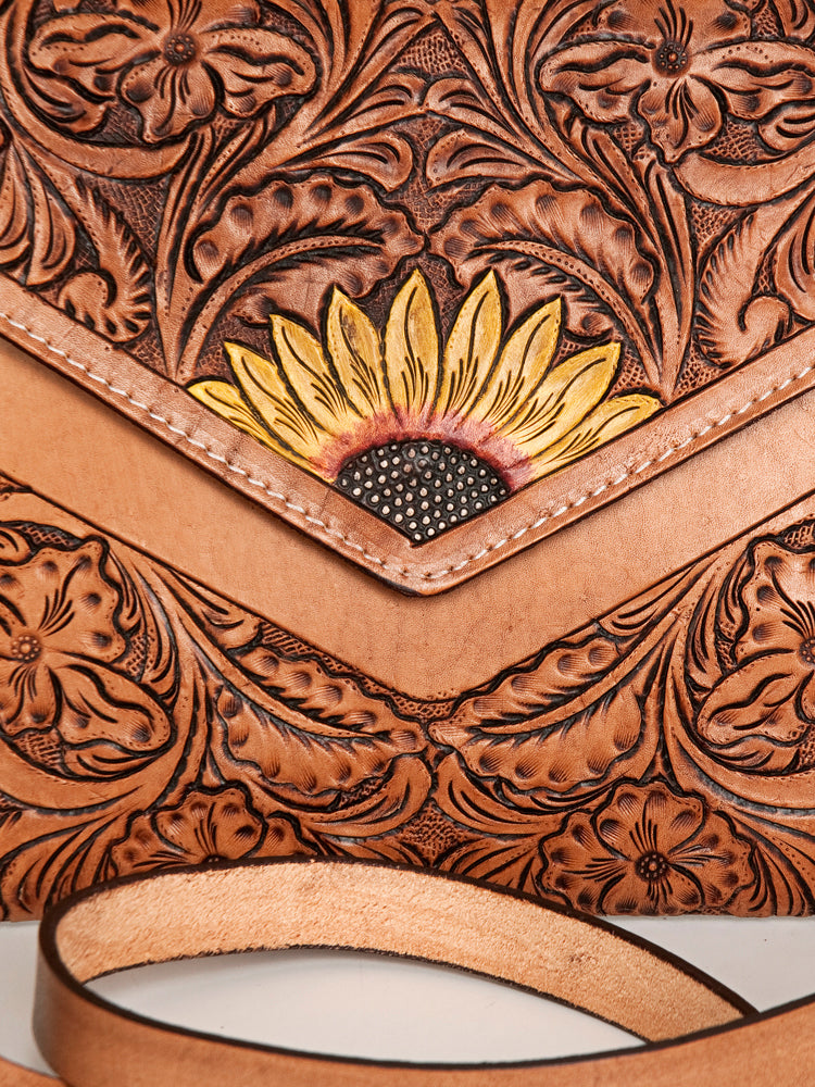 LC-ADBGA290 American Darling Hand Tooled Leather Crossbody with Floral design & Fringe
