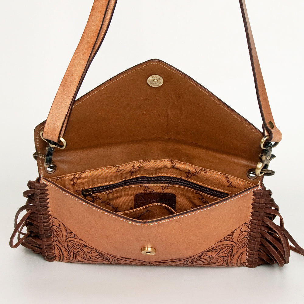 LC-ADBGA290 American Darling Hand Tooled Leather Crossbody with Floral design & Fringe