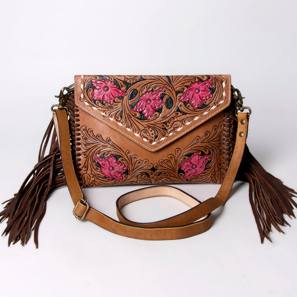 LC-ADBGA290 American Darling Hand Tooled Leather Crossbody with Floral design & Fringe