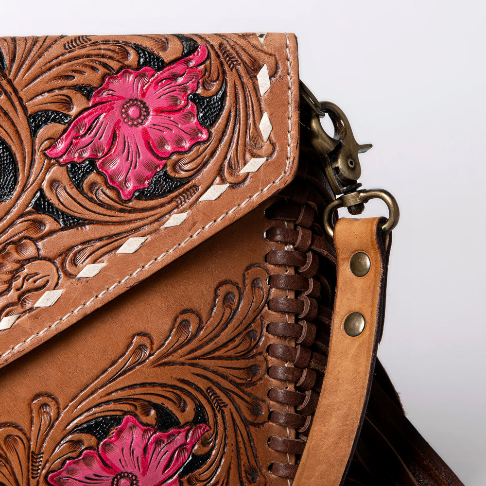 LC-ADBGA290 American Darling Hand Tooled Leather Crossbody with Floral design & Fringe