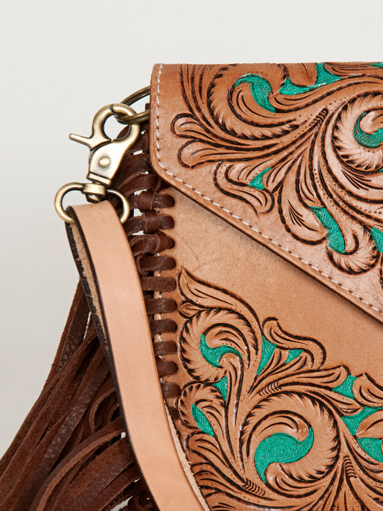 LC-ADBGA290 American Darling Hand Tooled Leather Crossbody with Floral design & Fringe
