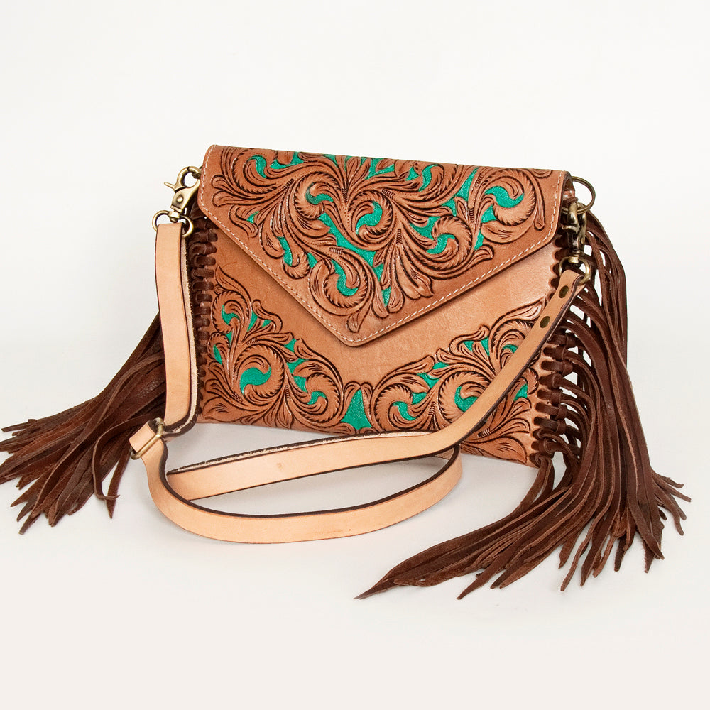 LC-ADBGA290 American Darling Hand Tooled Leather Crossbody with Floral design & Fringe