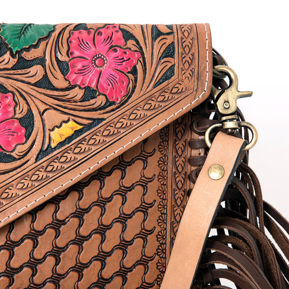 LC-ADBGA290 American Darling Hand Tooled Leather Crossbody with Floral design & Fringe