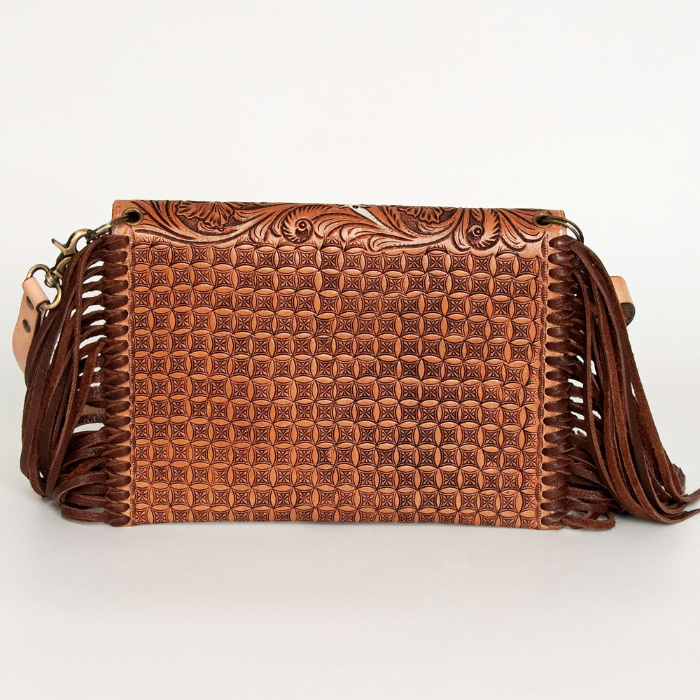 LC-ADBGA290 American Darling Hand Tooled Leather Crossbody with Floral design & Fringe