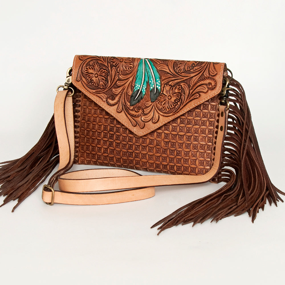 LC-ADBGA290 American Darling Hand Tooled Leather Crossbody with Floral design & Fringe