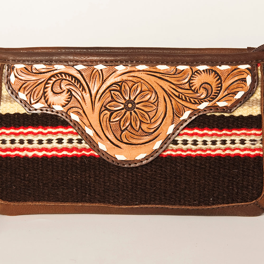 LC-ADBGA188 Southwestern Wool & Leather Fringe Crossbody Bag with Hand-Tooled Flap