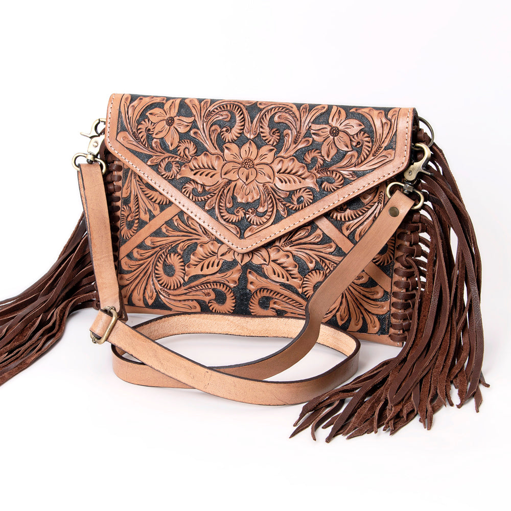 ADBGA290 American Darling Hand Tooled Floral Carved Leather Envelope with Fringes