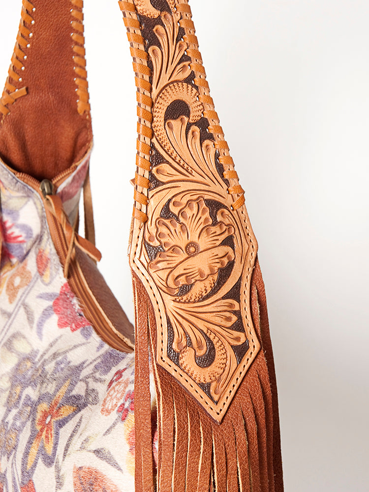 ADBG803 American Darling Handcrafted Cowhide Hobo Bag Tooled Leather Fringe Shoulder Bag