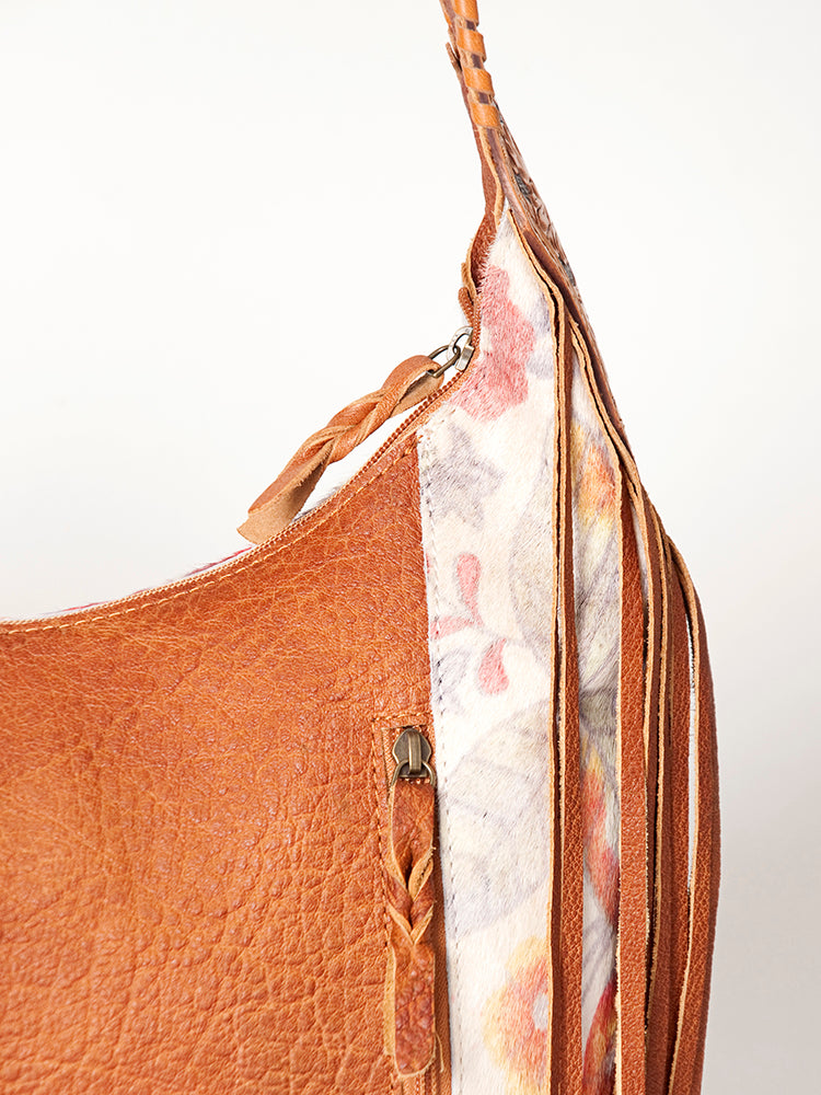 ADBG803 American Darling Handcrafted Cowhide Hobo Bag Tooled Leather Fringe Shoulder Bag