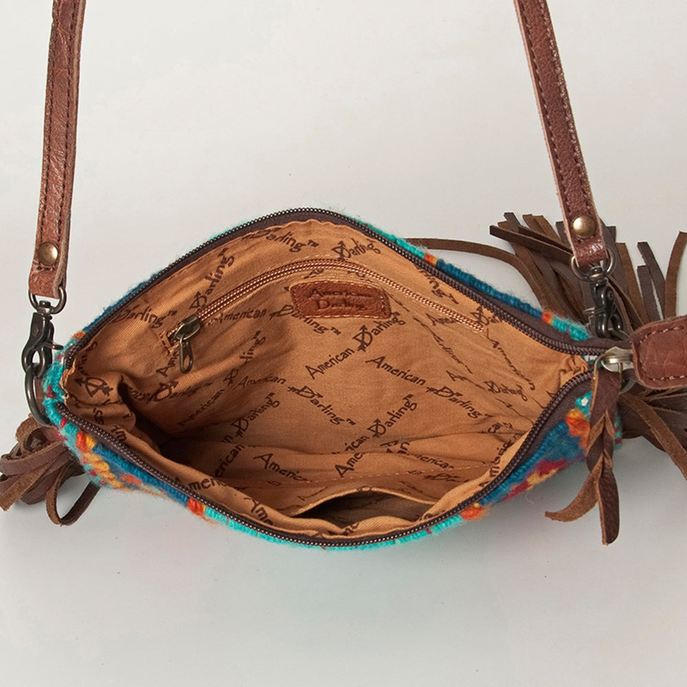 ADBG236 Southwestern Woven Fringe Crossbody Bag with Embossed Leather Trim