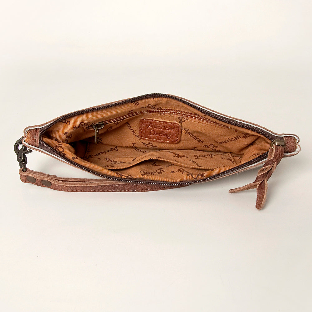 ADBG344 American Darling Western Leather Wristlet Bag in White Hair-On Cowhide