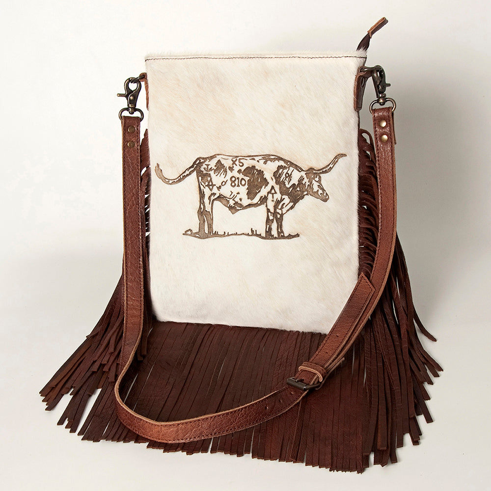 ADBGS192 Cowhide Large Crossbody Bag with Tooled Strap & Fringe - Western Rodeo Purse