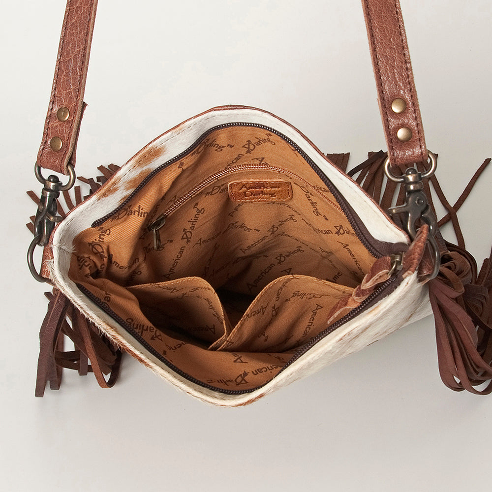 ADBGS192 Cowhide Large Crossbody Bag with Tooled Strap & Fringe - Western Rodeo Purse