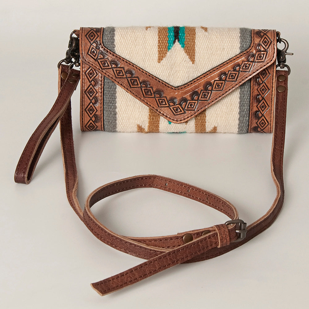 LC-ADBG906 Western Envelope Crossbody Bag Handwoven Wool & Tooled Leather by American Darling