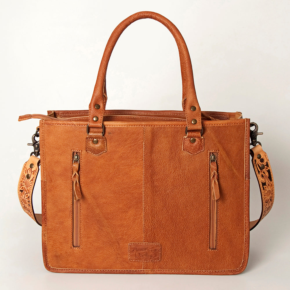 ADBG230 Hand Tooled Leather Tote Bag with Southwestern Saddle Blanket Accent & Floral Detailing
