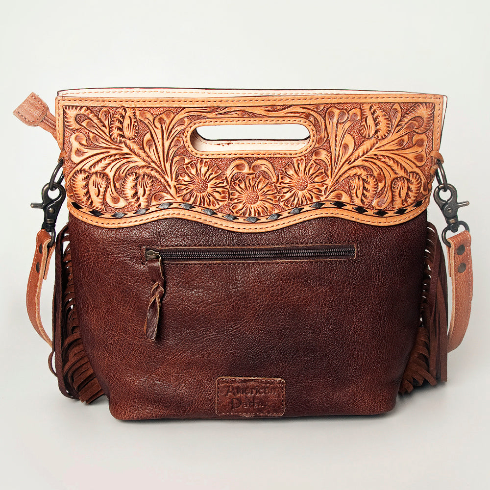 ADBGS146 Engraved Cowhide & Tooled Leather Shoulder Bag - Western Fringe Crossbody