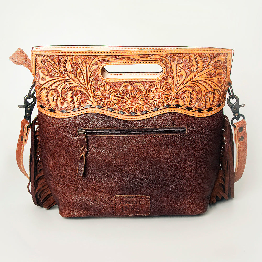 ADBGS146 Engraved Cowhide & Tooled Leather Shoulder Bag - Western Fringe Crossbody