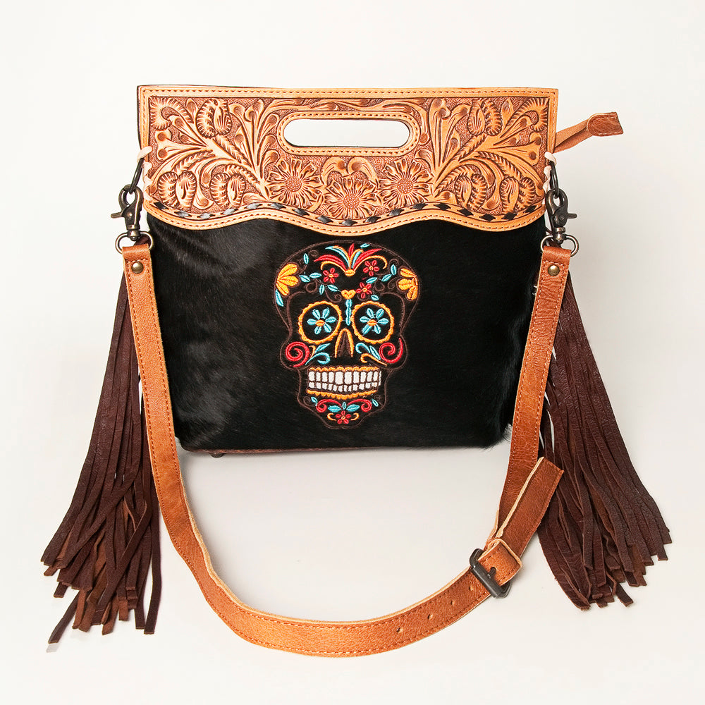 ADBGS146AN Engraved Cowhide & Tooled Leather Shoulder Bag - Western Fringe Crossbody