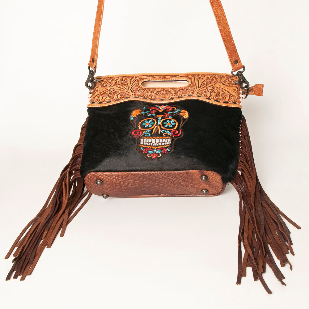 ADBGS146AN Engraved Cowhide & Tooled Leather Shoulder Bag - Western Fringe Crossbody
