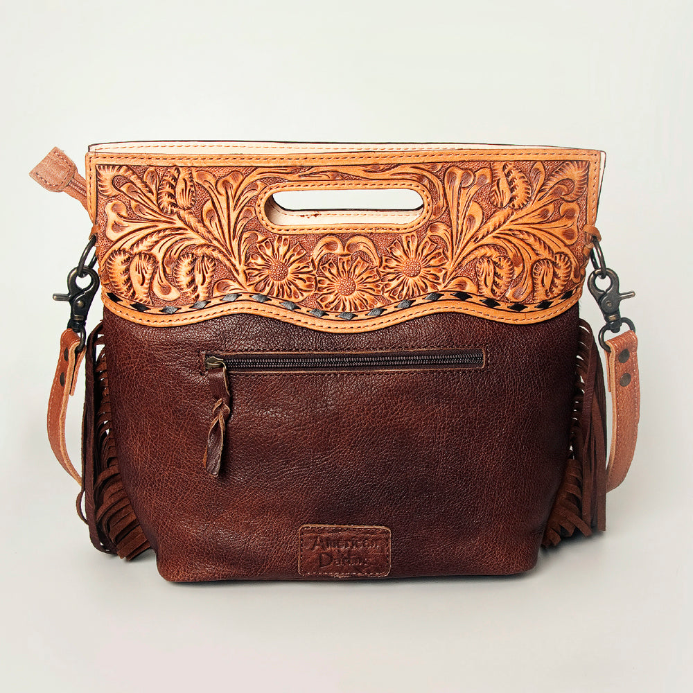 ADBGS146AN Engraved Cowhide & Tooled Leather Shoulder Bag - Western Fringe Crossbody