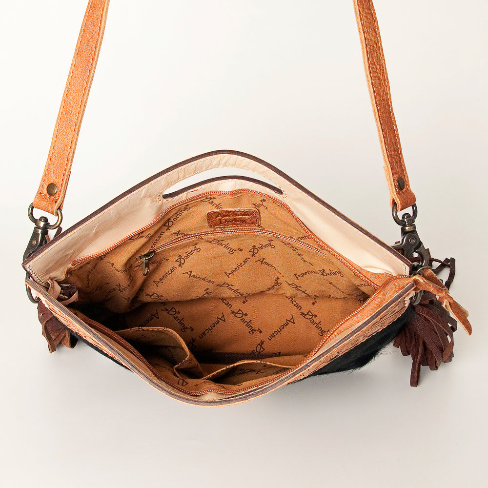 ADBGS146AN Engraved Cowhide & Tooled Leather Shoulder Bag - Western Fringe Crossbody