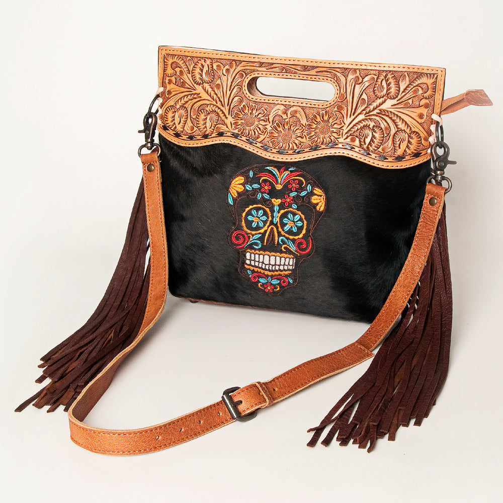 ADBGS146AN Engraved Cowhide & Tooled Leather Shoulder Bag - Western Fringe Crossbody