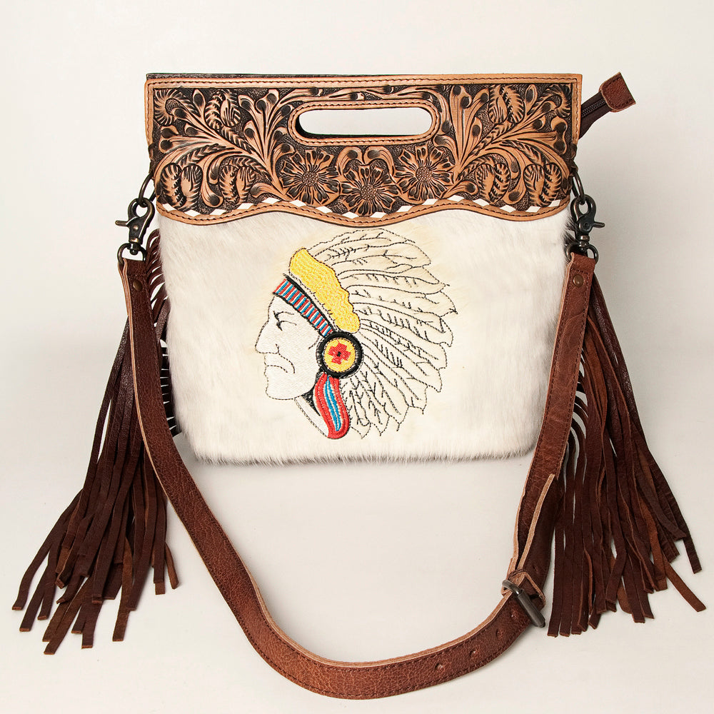 LC-ADBGS146 Western Crossbody Bag - Tooled Leather & Hair-On Hide