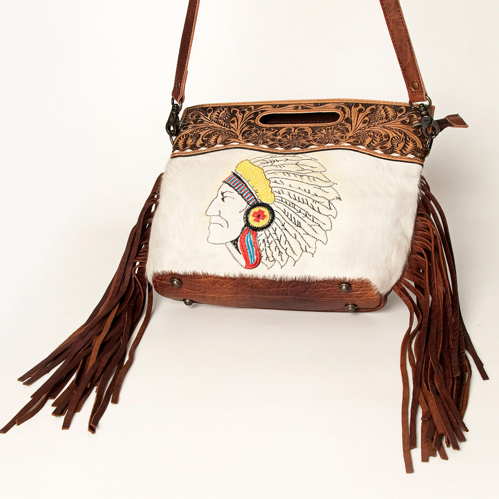 LC-ADBGS146 Western Crossbody Bag - Tooled Leather & Hair-On Hide