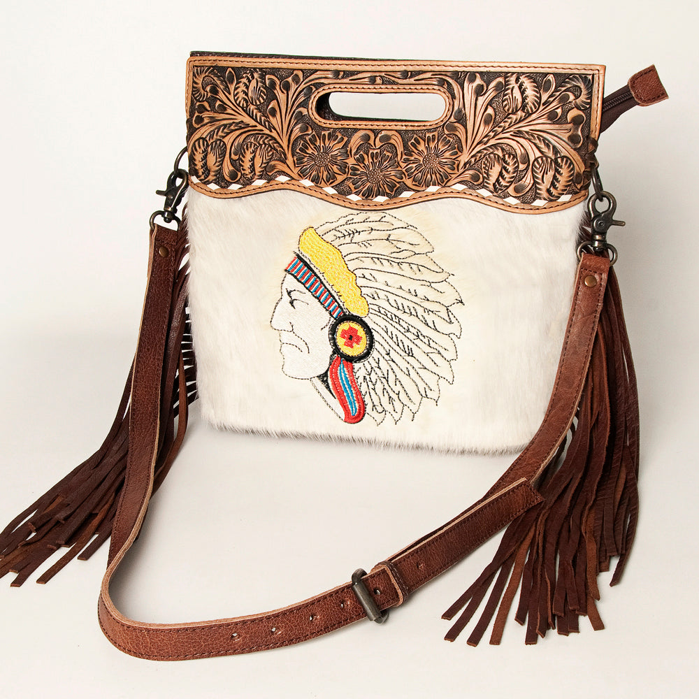 LC-ADBGS146 Western Crossbody Bag - Tooled Leather & Hair-On Hide