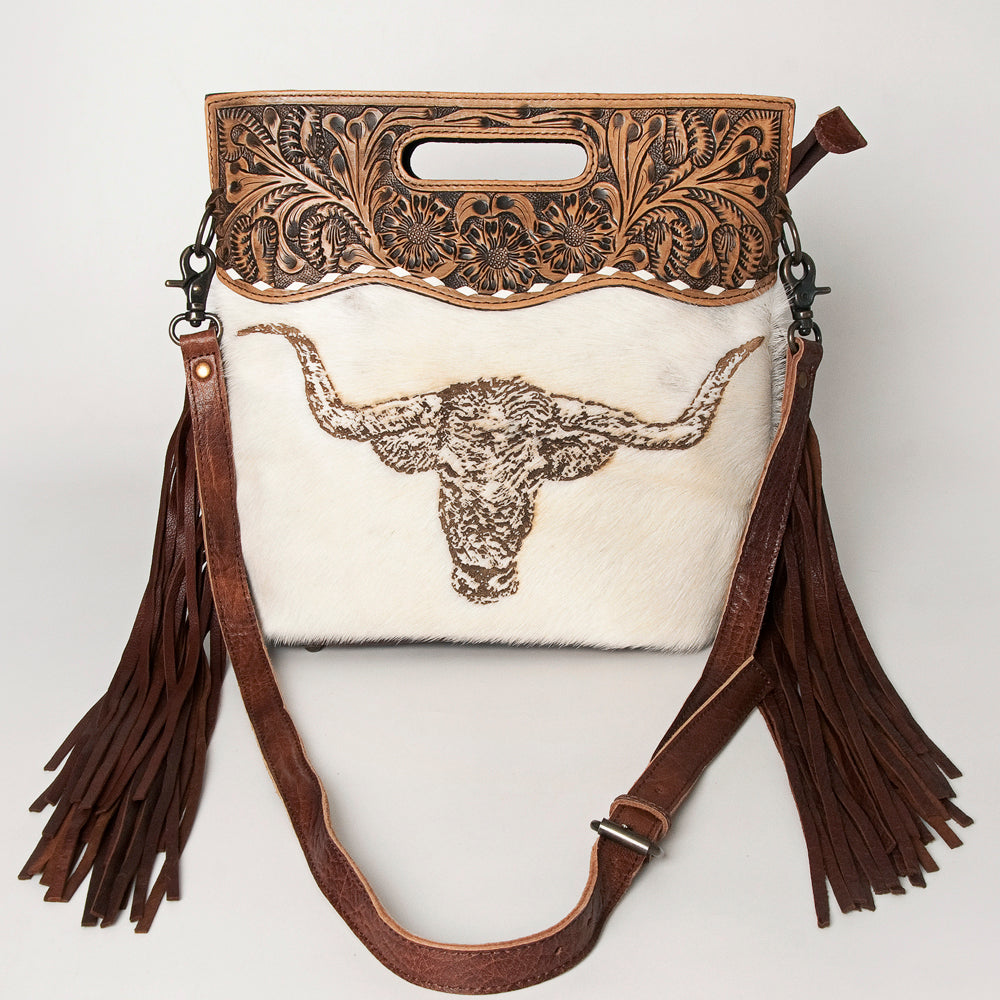 LC-ADBGS146 Western Crossbody Bag - Tooled Leather & Hair-On Hide