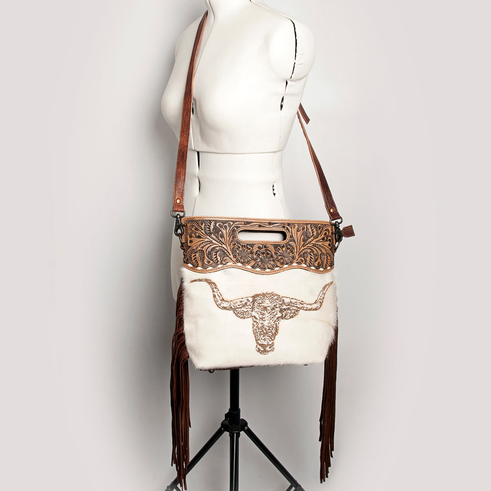 LC-ADBGS146 Western Crossbody Bag - Tooled Leather & Hair-On Hide