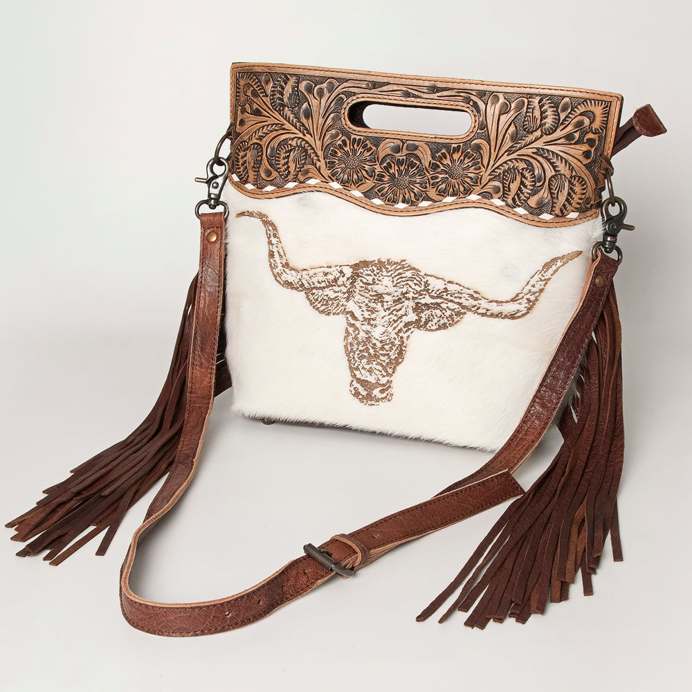 LC-ADBGS146 Western Crossbody Bag - Tooled Leather & Hair-On Hide