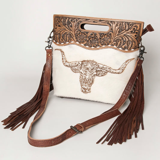 LC-ADBGS146 Western Crossbody Bag - Tooled Leather & Hair-On Hide