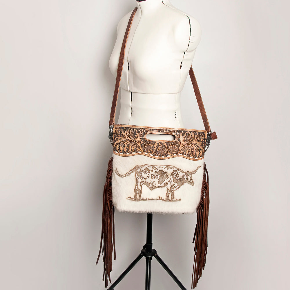 LC-ADBGS146 Western Crossbody Bag - Tooled Leather & Hair-On Hide