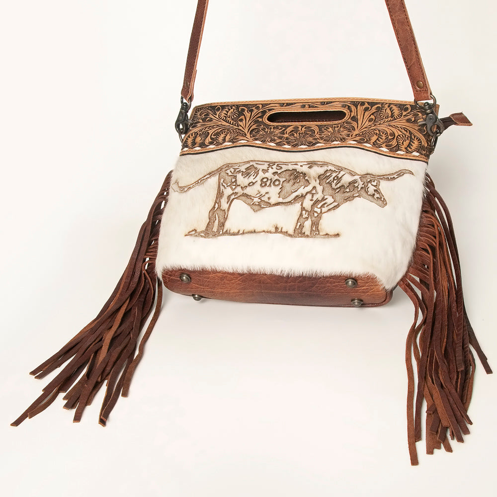 LC-ADBGS146 Western Crossbody Bag - Tooled Leather & Hair-On Hide