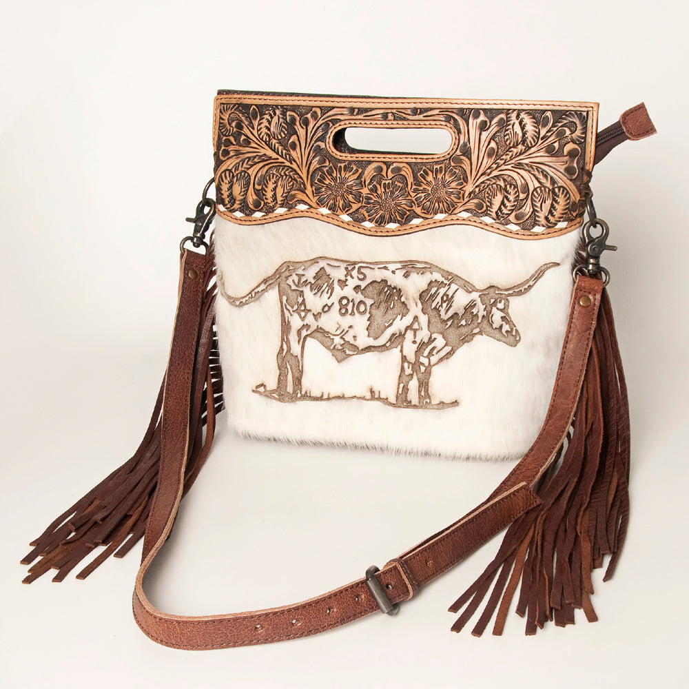 LC-ADBGS146 Western Crossbody Bag - Tooled Leather & Hair-On Hide