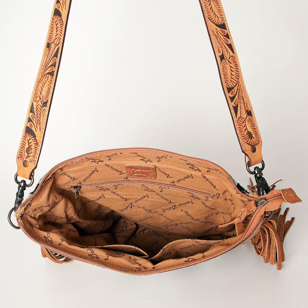 ADBG510 Tooled Leather & Saddle Blanket Crossbody Bag Western Fringe Purse by American Darling