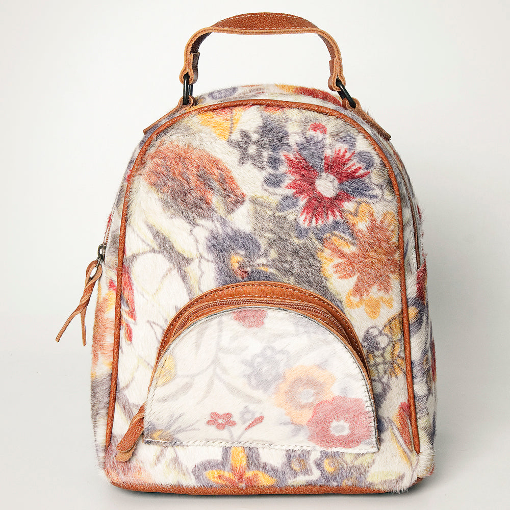 LC-ADBGS156H Floral Print Cowhide Leather Backpack - Multicolor Western Cowgirl Bag