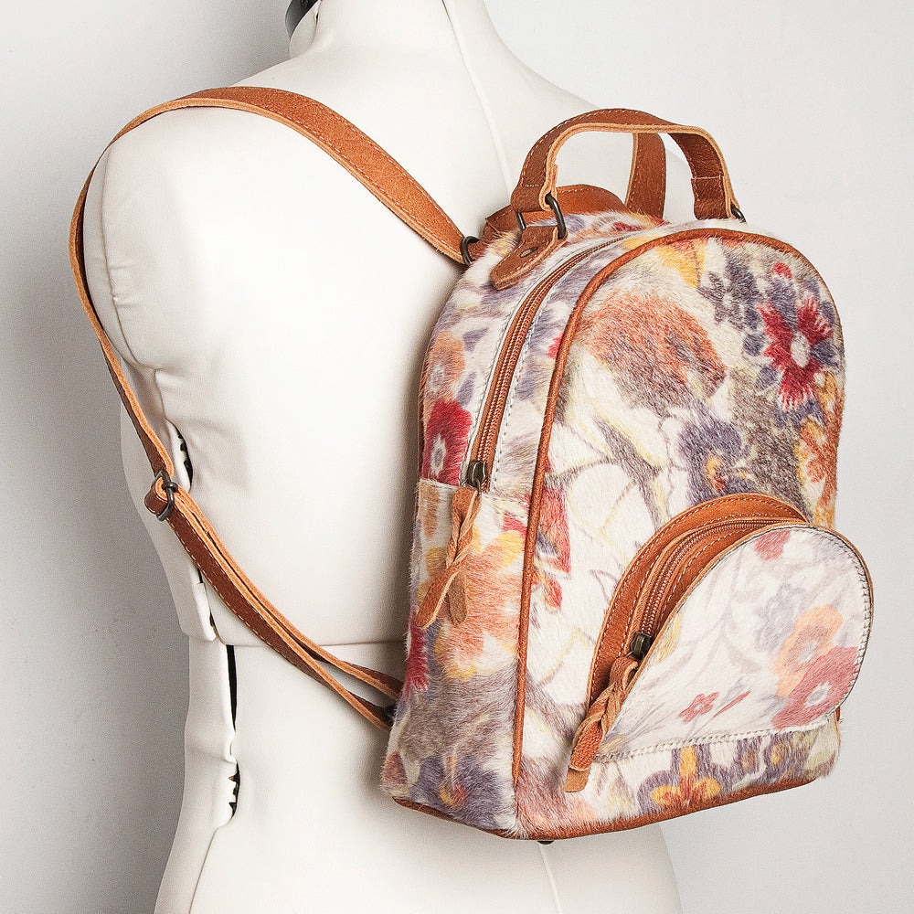 LC-ADBGS156H Floral Print Cowhide Leather Backpack - Multicolor Western Cowgirl Bag