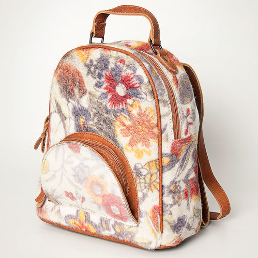 LC-ADBGS156H Floral Print Cowhide Leather Backpack - Multicolor Western Cowgirl Bag