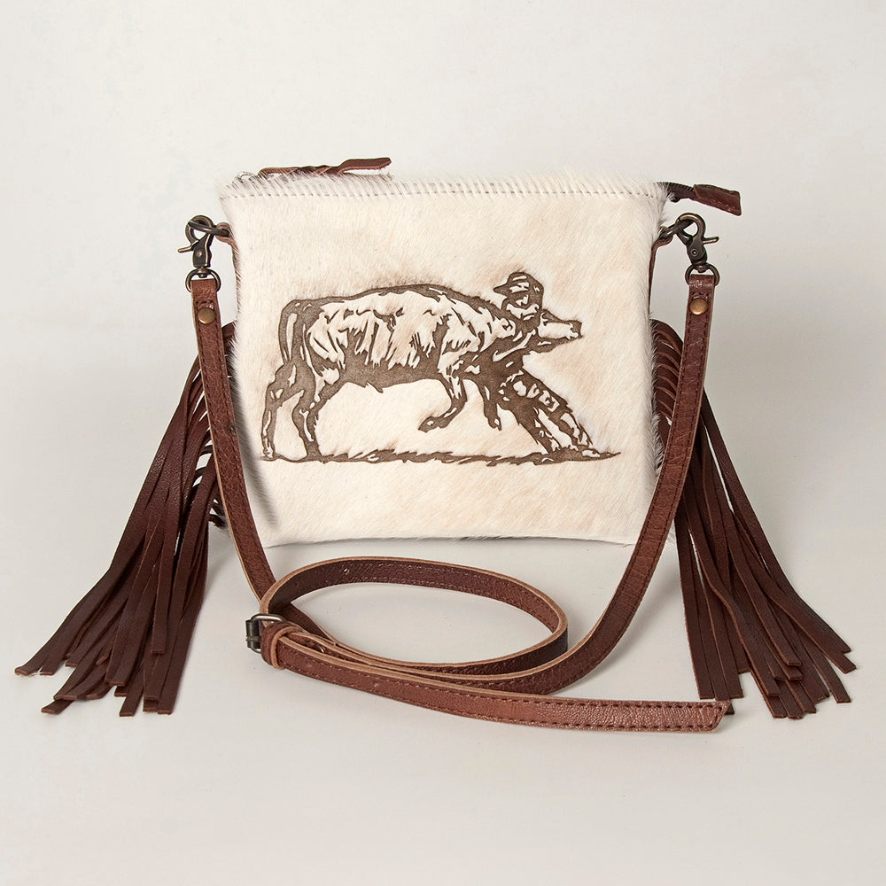 ADBG109 American Darling Western Leather Crossbody Bag Hair-On Cowhide with Fringe