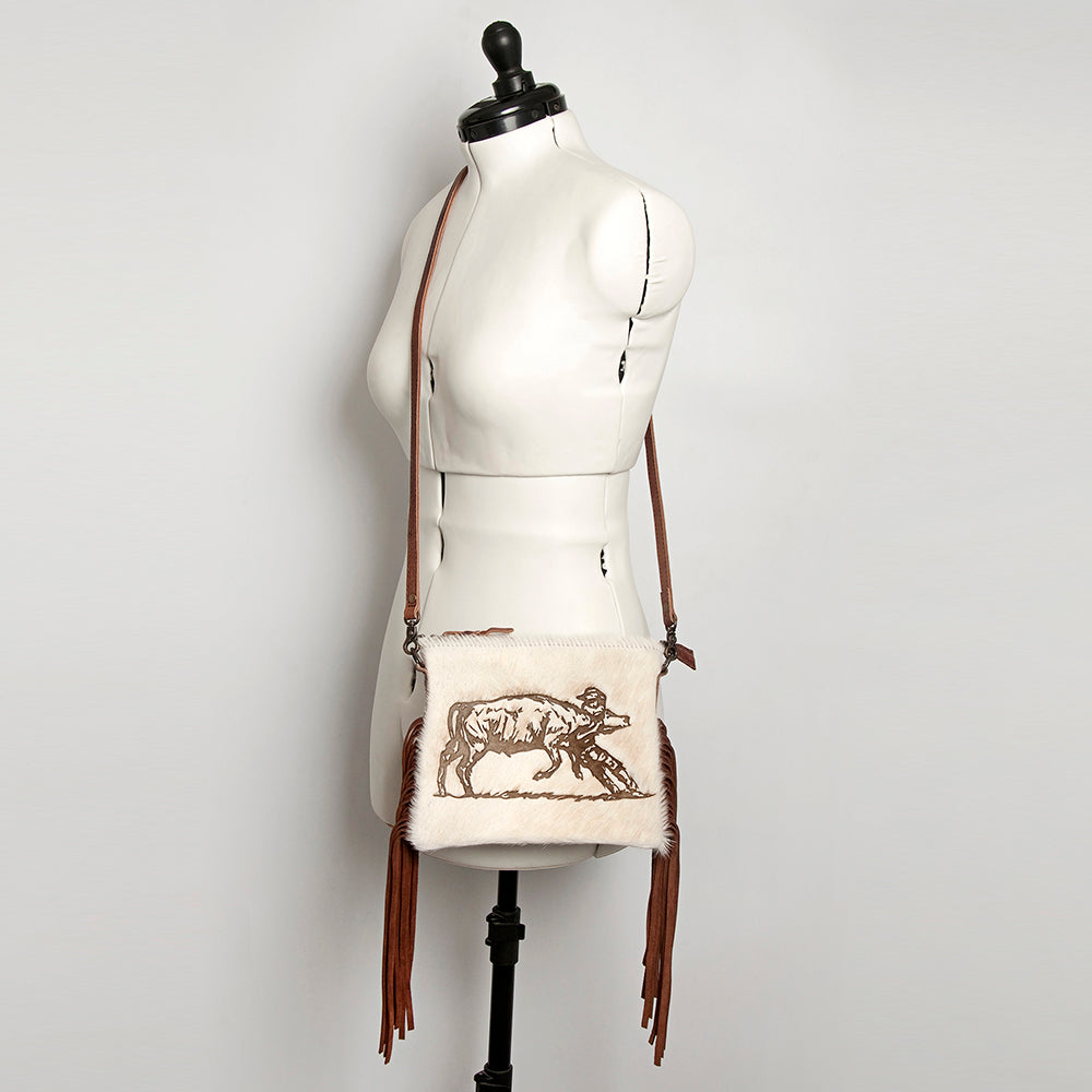 ADBG109 American Darling Western Leather Crossbody Bag Hair-On Cowhide with Fringe