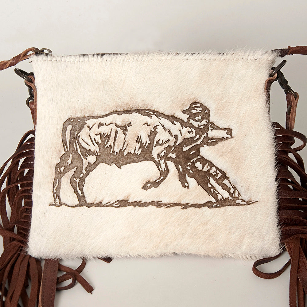 ADBG109 American Darling Western Leather Crossbody Bag Hair-On Cowhide and Fringe